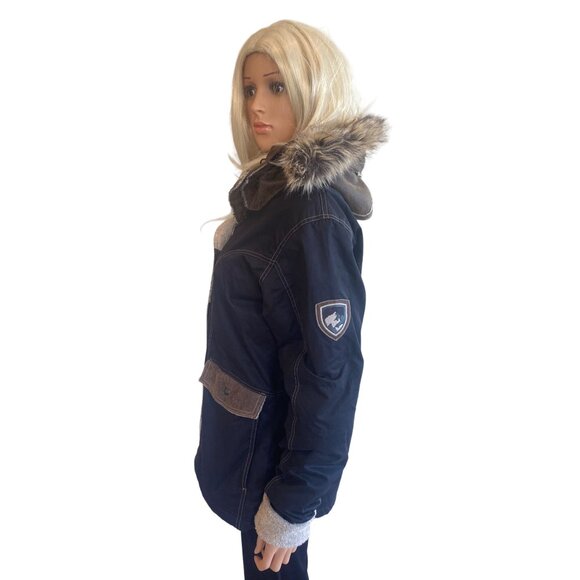 NWT Kuhl Arktik Waxed Jacket L Faux Fur Sherling Fleece Hooded Raven $349 Black - Picture 7 of 17